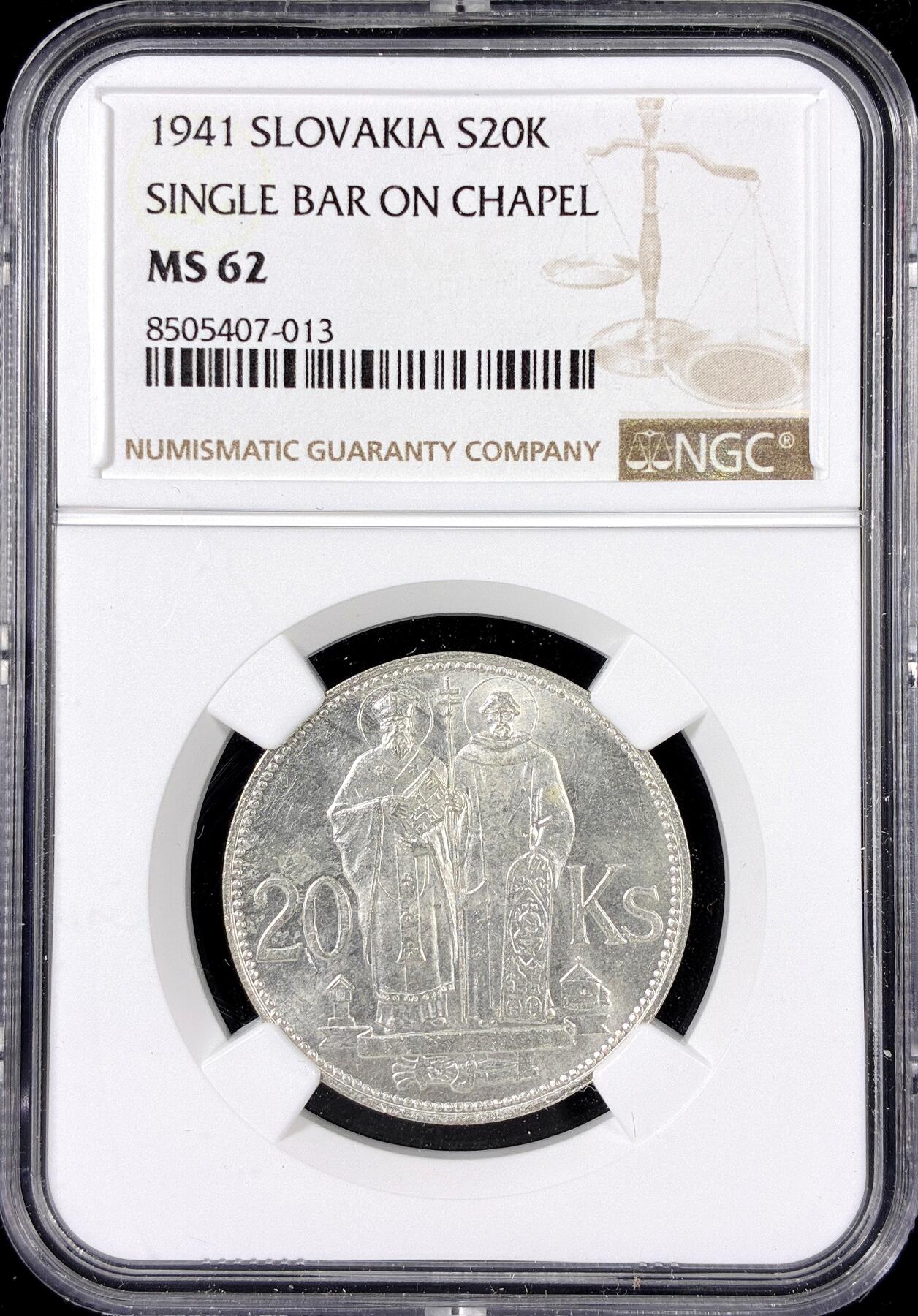 【雨安】【直播拍卖】【第0126期-评级币章】2026-01-24 周六 19:30 [评级欧洲] Slovakia 斯洛伐克 20克朗 1941年  NGC-MS62