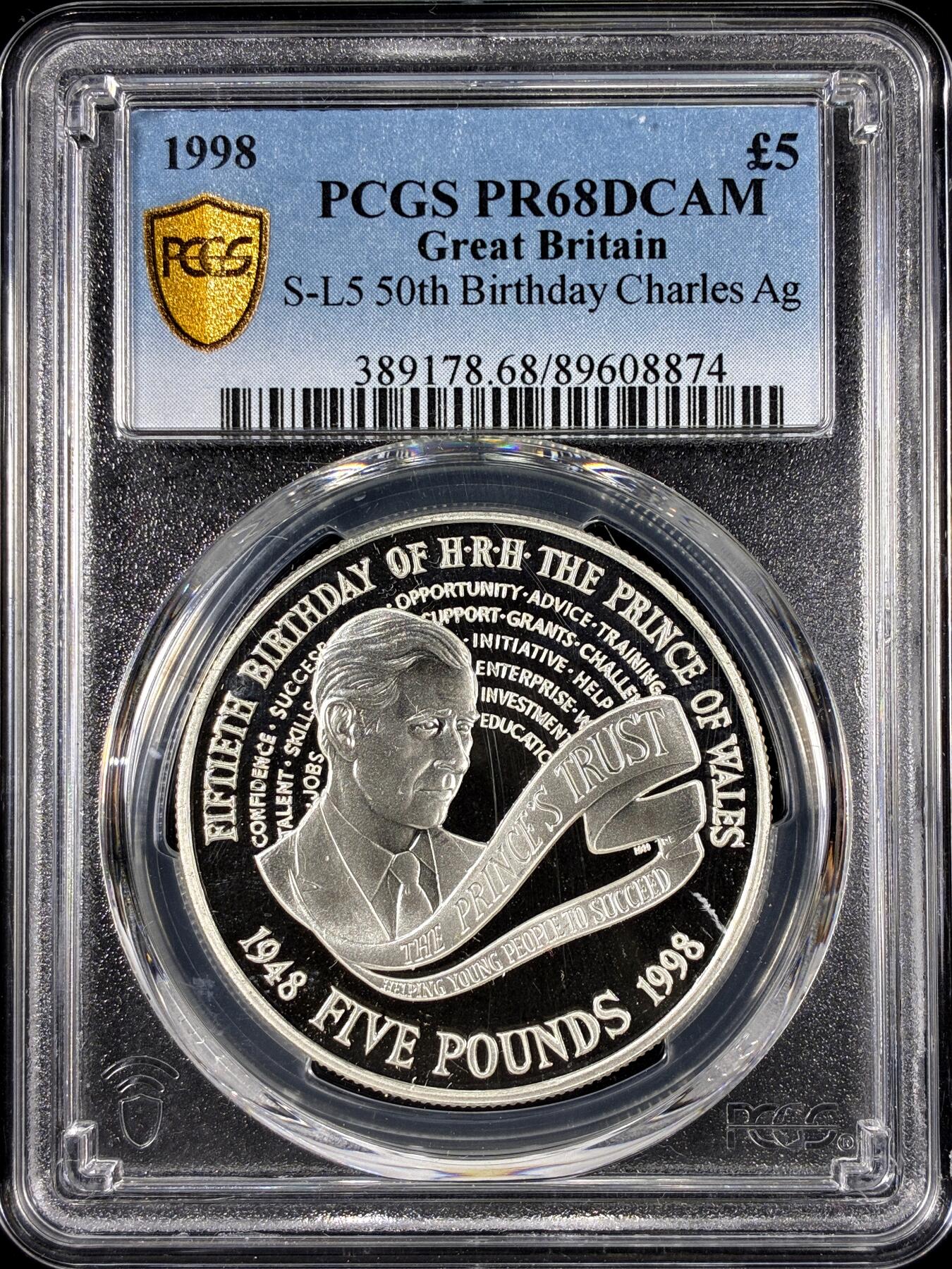 【雨安】【直播拍卖】【第0126期-评级币章】2026-01-24 周六 19:30 [评级现代] Great Britain 英国 5镑 1998年 查尔斯生日 PCGS-PR68DCAM 精制币