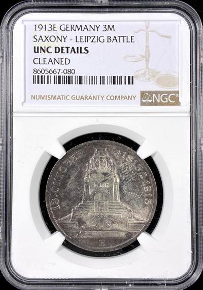 【雨安】【直播拍卖】【第0126期-评级币章】2026-01-24 周六 19:30 - [评级德国] Germany 德国 帝国 萨克森 3马克 (1913) 莱比锡建功碑 1913年  NGC-UNC