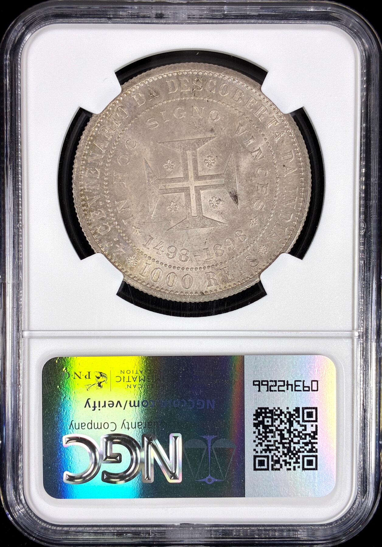 【雨安】【直播拍卖】【第0126期-评级币章】2026-01-24 周六 19:30 [评级欧洲] Portugal 葡萄牙 Kingdom 十进制 发现印度 1000里斯 KM#539 1898年  NGC-MS64 欧洲原味五彩粉包浆 最招人喜欢的包浆状态