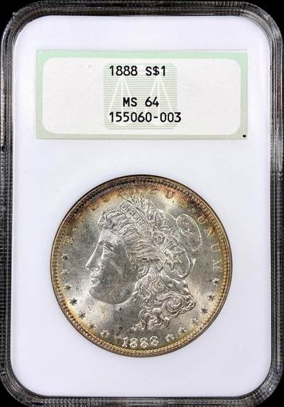 【雨安】【直播拍卖】【第0126期-评级币章】2026-01-24 周六 19:30 - [评级美洲] USA 美国 1美元 (1878-1921) 摩根 1888年  NGC-MS64 一流环五彩, 远超64分状态 严评超级老盒子, 吉祥年