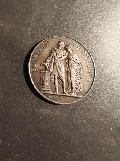 老王徽章第178期 - 法国银婚章    950银     直径34mm    重量16.6g