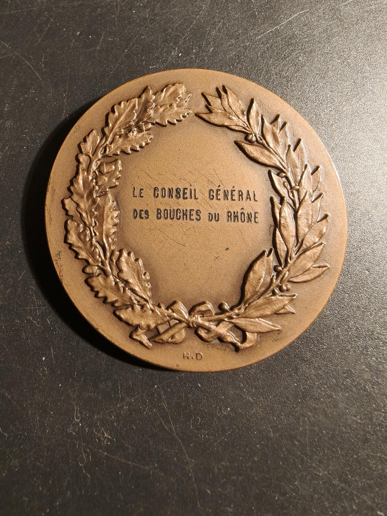 老王徽章第178期 法国罗讷河口省议会大铜章     直径50mm    重量74.2g