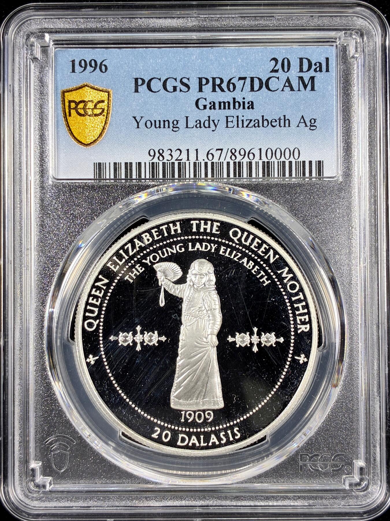 【雨安】【直播拍卖】【第0126期-评级币章】2026-01-24 周六 19:30 [评级现代] Gambia 冈比亚 20元 1996年 伊丽莎白二世青年 PCGS-PR67DCAM 精制币