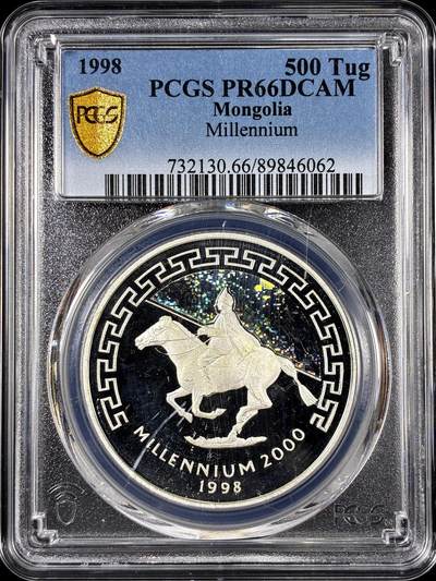 【雨安】【直播拍卖】【第0126期-评级币章】2026-01-24 周六 19:30 - [评级现代] Mongolia 蒙古 500图 1998年 千禧年 幻彩 PCGS-PR66DCAM 精制币