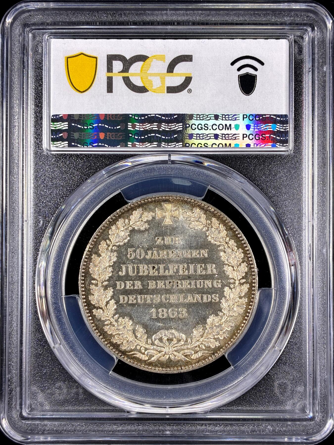 【雨安】【直播拍卖】【第0126期-评级币章】2026-01-24 周六 19:30 [评级德国] Germany 德国 德意志 1泰勒 Bremen不莱梅 Thun.124 (1863) 自由50周年 1863年  PCGS-MS63