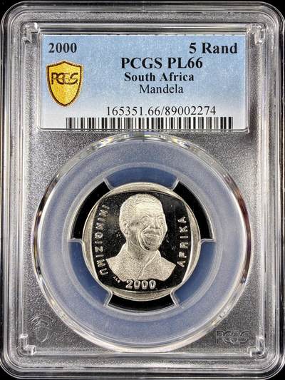 【雨安】【直播拍卖】【第0126期-评级币章】2026-01-24 周六 19:30 - [评级现代] South Africa 南非 5兰特 2000年 曼德拉 PCGS-PL66