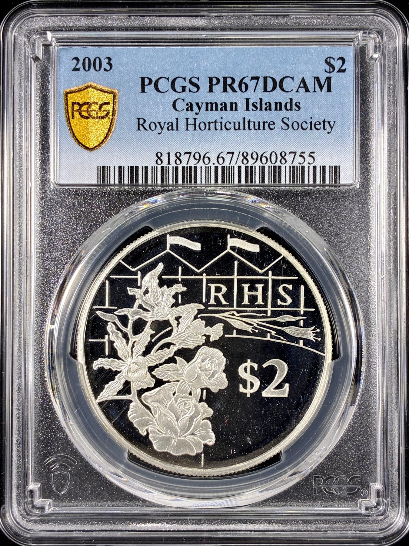 【雨安】【直播拍卖】【第0126期-评级币章】2026-01-24 周六 19:30 [评级现代] Cayman Islands 开曼群岛 2元 2003年 英国皇家园艺学会 PCGS-PR67DCAM 精制币