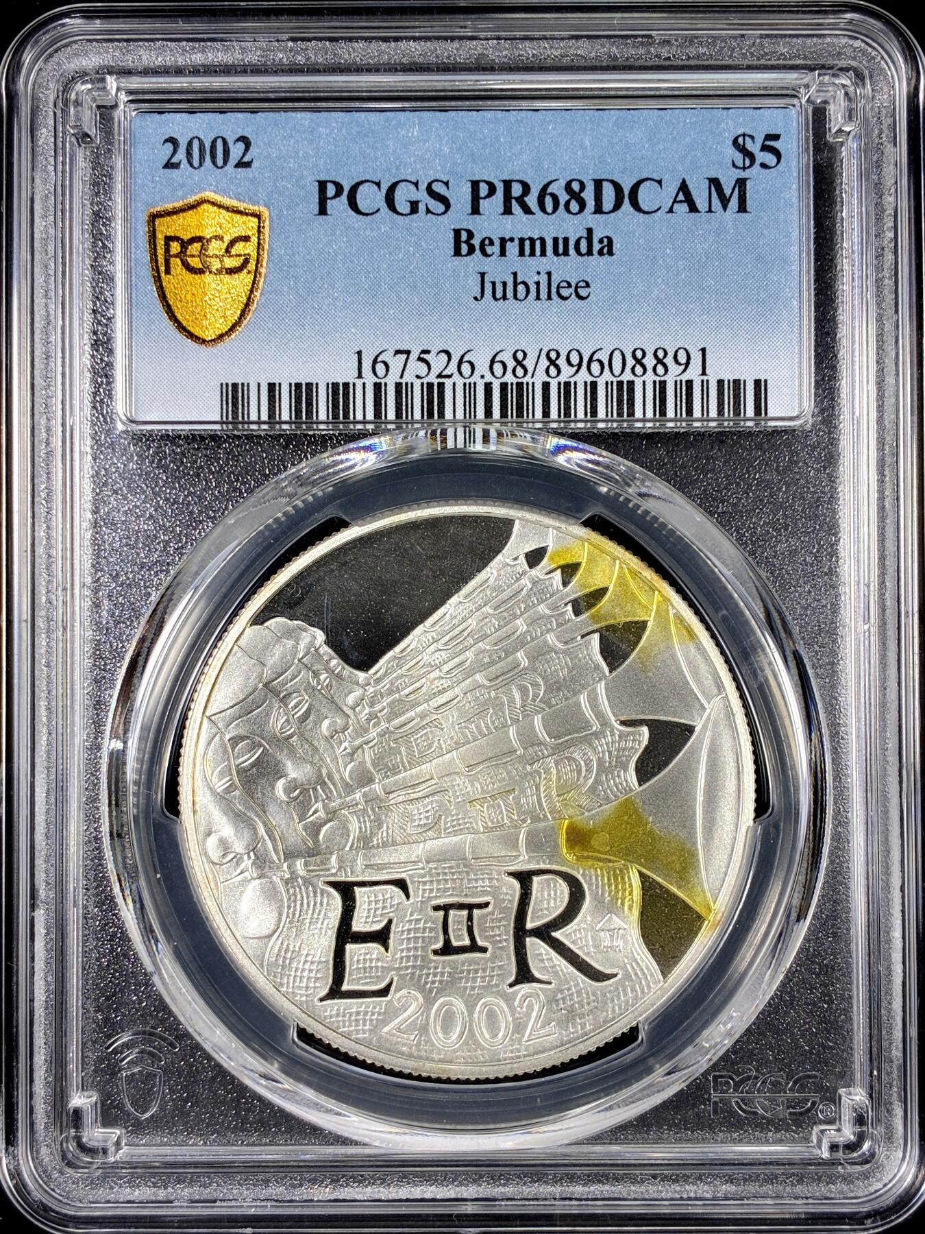 【雨安】【直播拍卖】【第0126期-评级币章】2026-01-24 周六 19:30 [评级现代] Bermuda 百慕大 5元 2002年 伊丽莎白二世登基50周年 PCGS-PR68DCAM 精制币