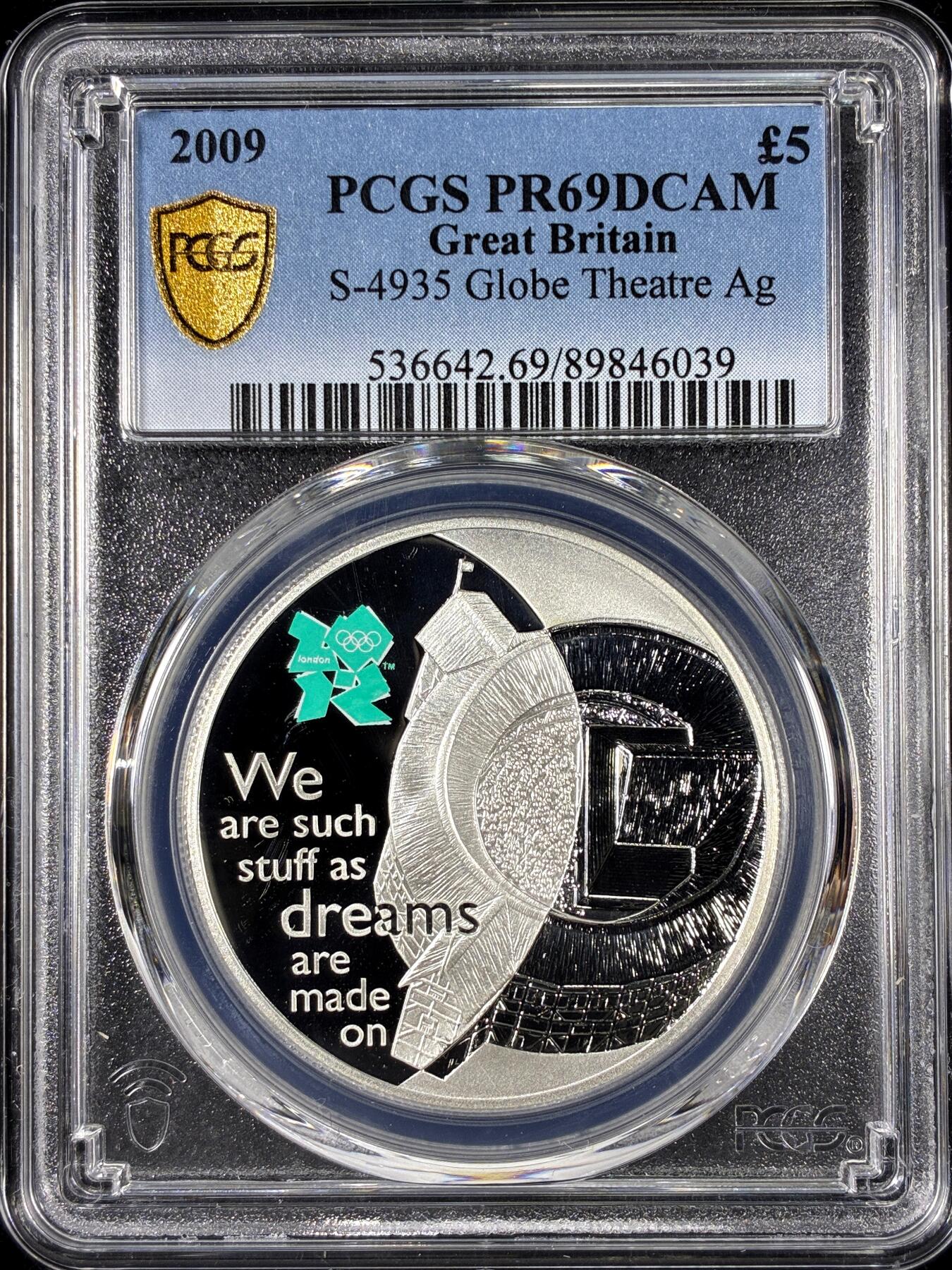 【雨安】【直播拍卖】【第0126期-评级币章】2026-01-24 周六 19:30 [评级现代] Great Britain 英国 5镑 2009年 伦敦奥运会-环球剧场 PCGS-PR69DCAM 精制币
