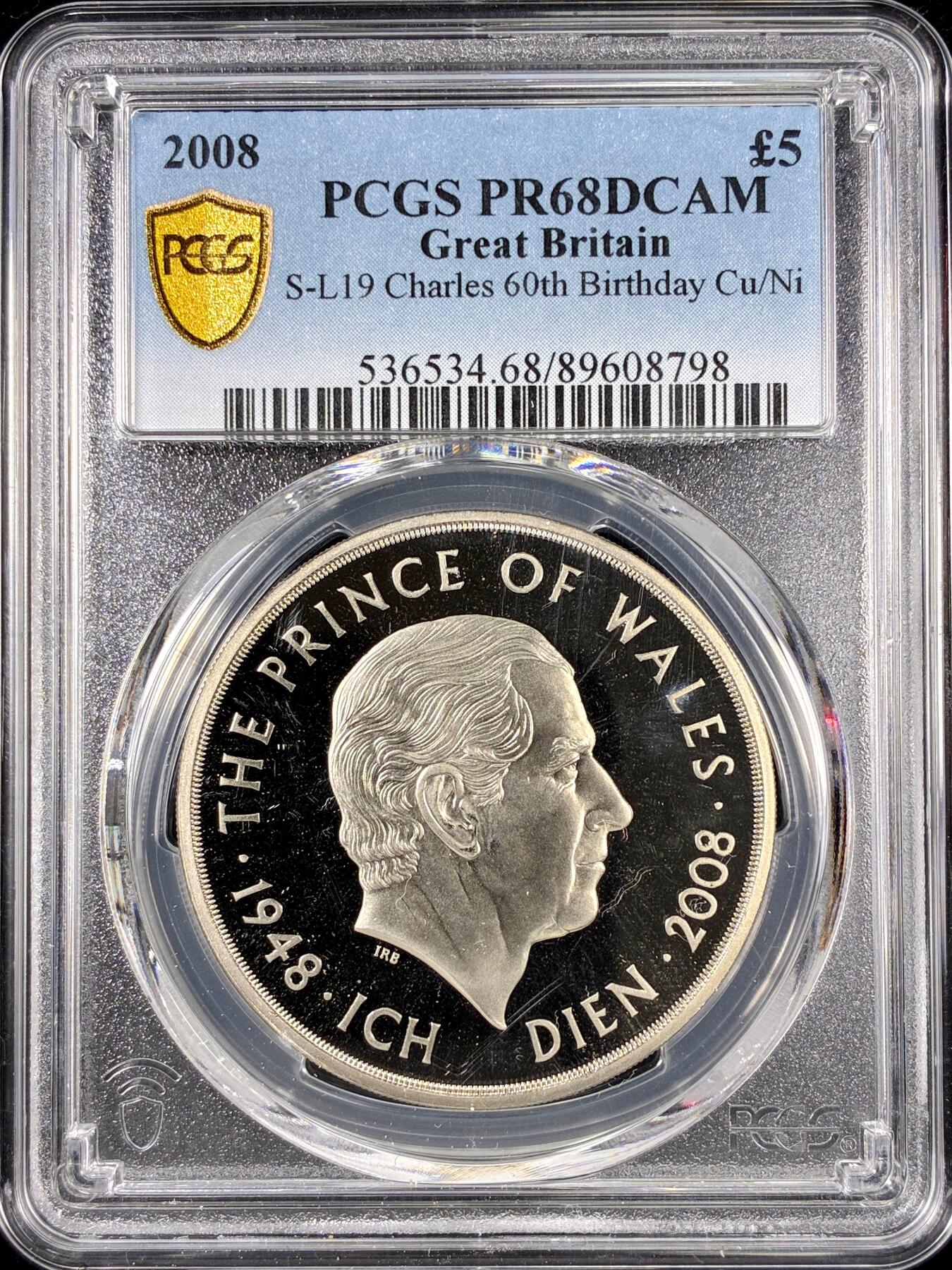 【雨安】【直播拍卖】【第0126期-评级币章】2026-01-24 周六 19:30 [评级现代] Great Britain 英国 5镑 2008年 查尔斯60岁生日 PCGS-PR68DCAM 精制币