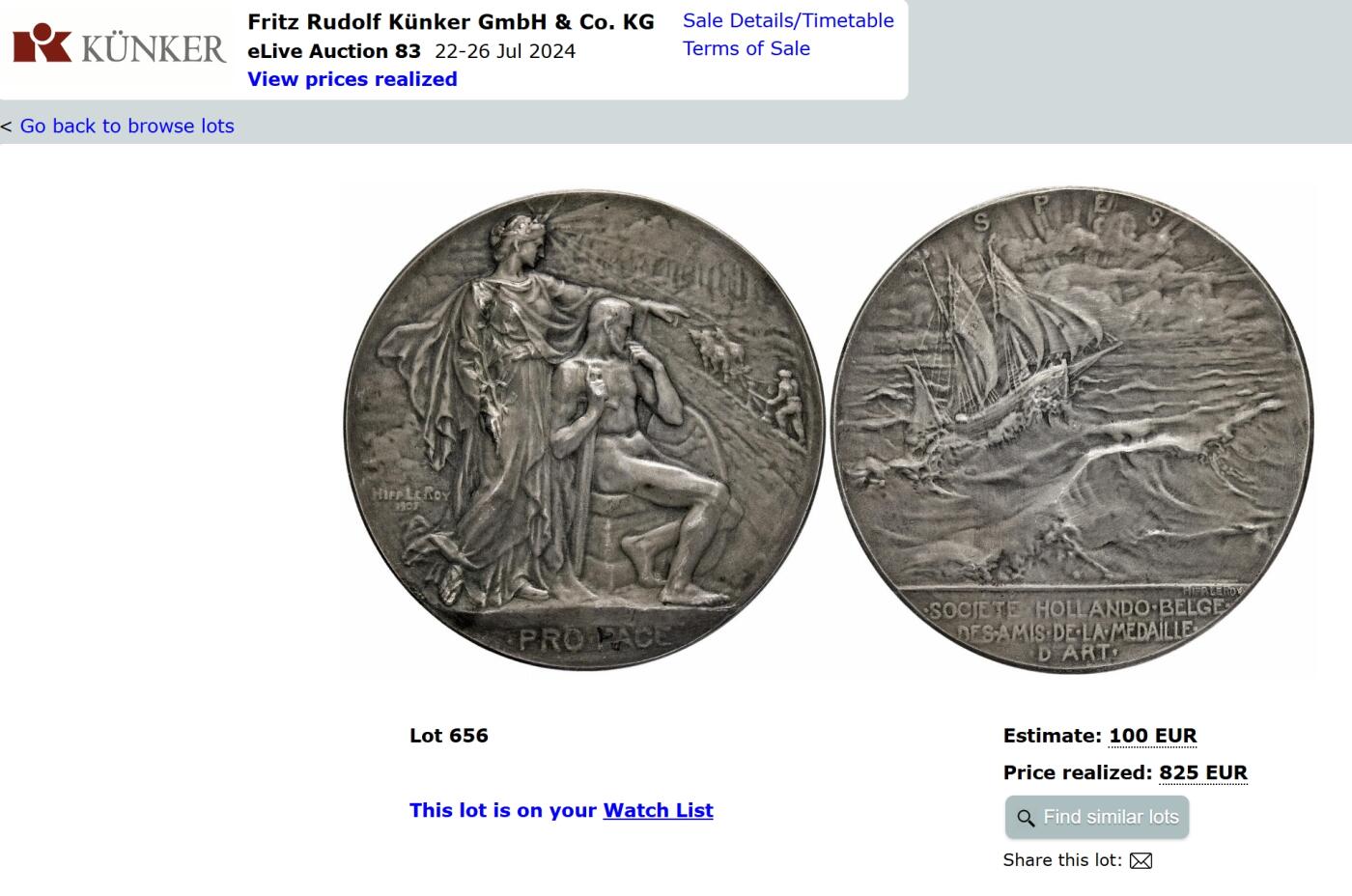 「木头集藏」章牌精品专场！ 荷兰-比利时章牌艺术之友协会1907年海牙和平会议大银章，MS 64  Le Roy作品，65mm，112克，品相极佳，协会第14号作品，银章发行量仅51枚！正面和平女神劝导战神铸剑为犁，背面和平之舟正在劈波斩浪。近年来欧洲拍卖含佣金价格均超过8000元人民币。  荷兰-比利时章牌艺术之友协会是章牌艺术史上重要的协会之一。