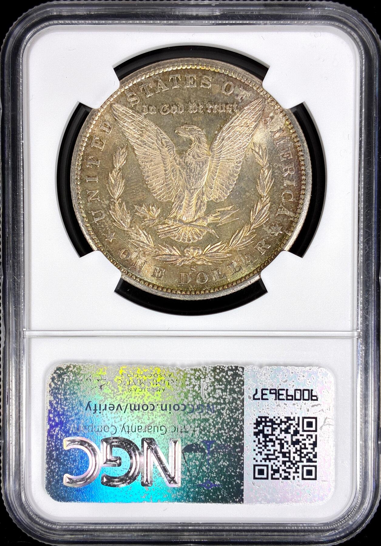 【雨安】【直播拍卖】【第0126期-评级币章】2026-01-24 周六 19:30 [评级美洲] USA 美国 1美元 (1878-1921) 摩根 1880年S  NGC-MS63 五彩包浆, 底板有PL的感觉