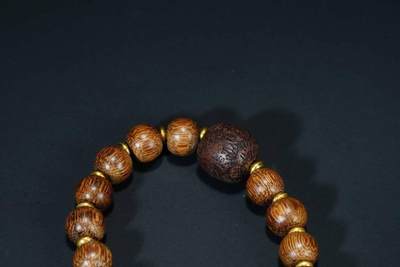 上海都达杂项专场七十三【全场包邮】 天然奇楠沉香苹果珠手串 附鉴定证书86-280