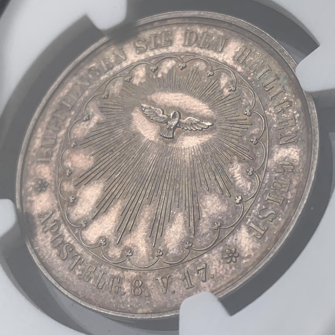 掌中浮雕-藏着的欧洲第050场 NGC MS62 : 德国坚信礼仪式银章，32mm