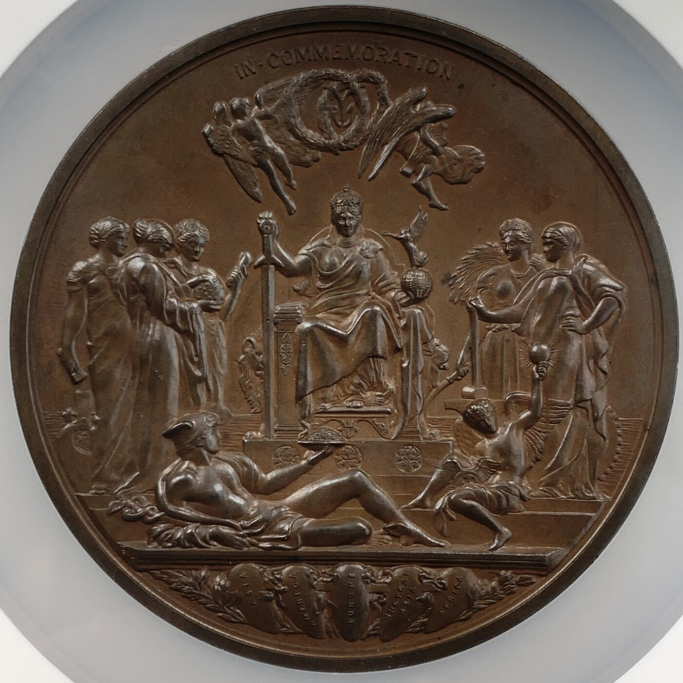 掌中浮雕-藏着的欧洲第050场 NGC MS63: 1887年维多利亚女王登基50年铜章, 77mm，J.E. Boehm and F. Leighton雕刻 , 英国章目录BHM-3219