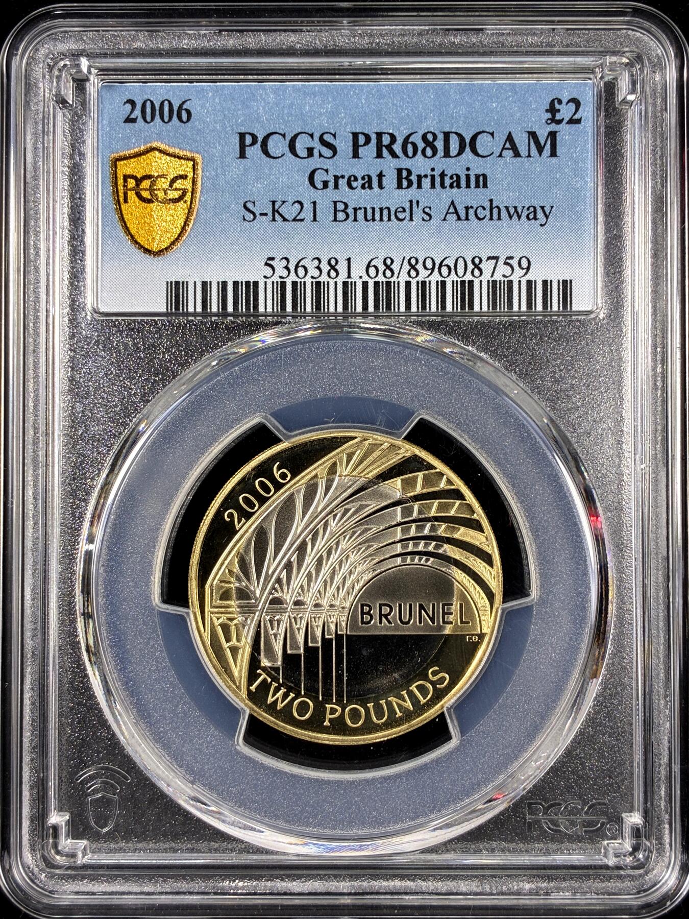 【雨安】【直播拍卖】【第0126期-评级币章】2026-01-24 周六 19:30 [评级现代] Great Britain 英国 2镑 2006年 布鲁内尔拱门 [12.00克,  0.925银] PCGS-PR68DCAM 精制币