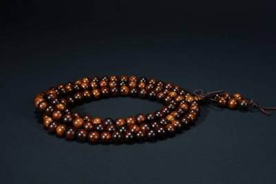 上海都达杂项专场七十三【全场包邮】 海南黄花梨虎皮纹0.8圆珠多圈手串 附鉴定证书86-260