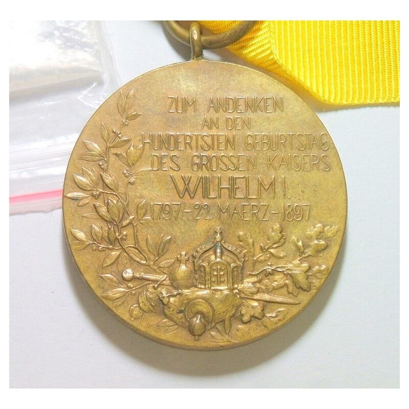 【旋风钱币】1月24日19:00准时开拍 精美欧洲币章、银币银章、第三帝国钱币等 全场包邮！ 德国普鲁士1897年 威廉一世诞辰百年大铜章 带绶带 40MM