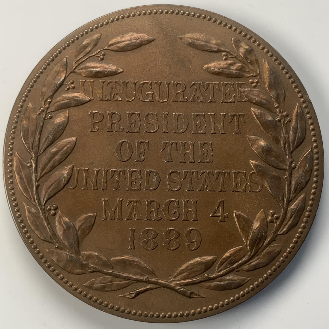 掌中浮雕-藏着的欧洲第050场 1889年美国第23任总统本杰明.哈里森纪念铜章，76mm，234g