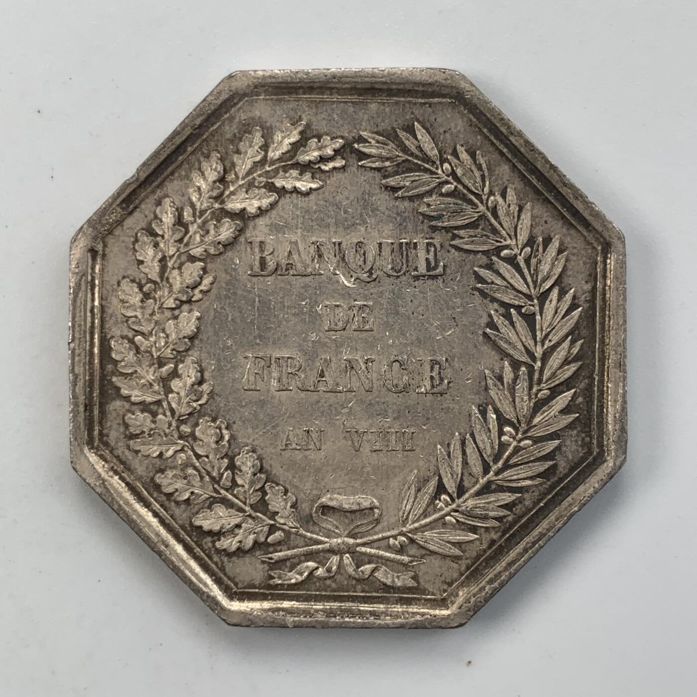 掌中浮雕-藏着的欧洲第050场 法兰西银行成立纪念八角银章，蜜蜂边铭（1860-1879年），36.7mm，24.9g