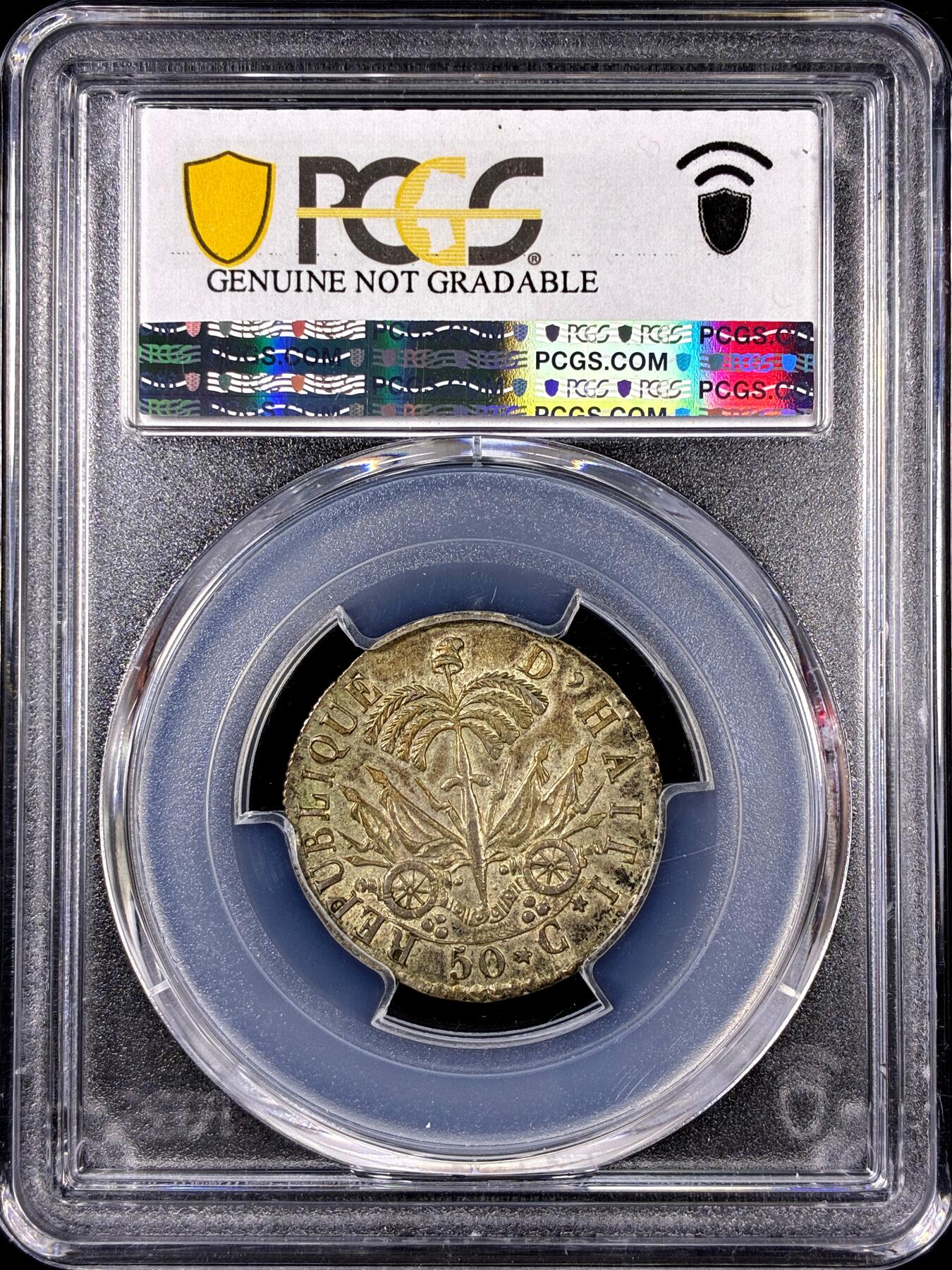 【雨安】【直播拍卖】【第0126期-评级币章】2026-01-24 周六 19:30 [评级美洲] Haiti 海地 50分 AN25年 1828年  PCGS-AU