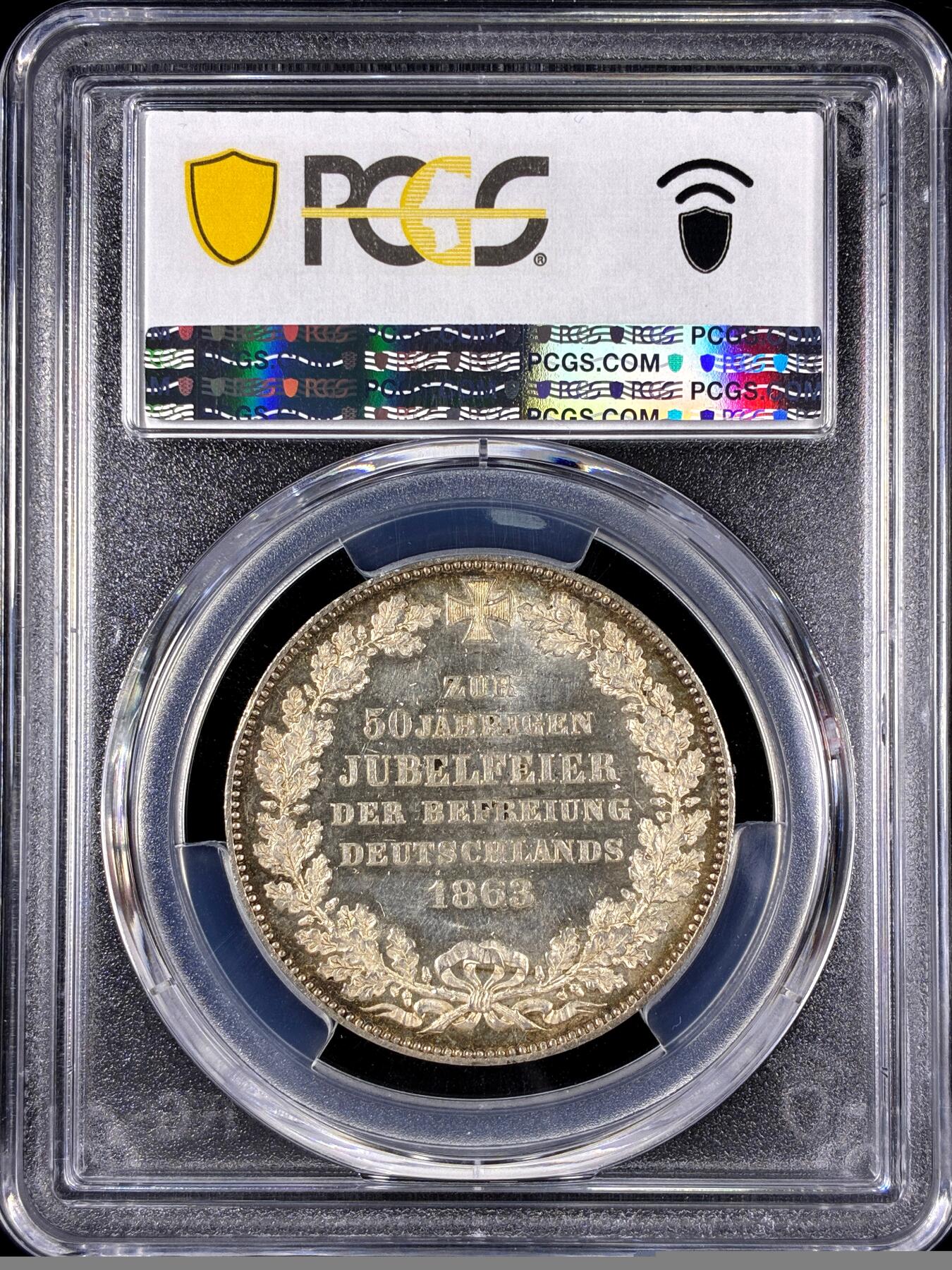 【雨安】【直播拍卖】【第0126期-评级币章】2026-01-24 周六 19:30 [评级德国] Germany 德国 德意志 1泰勒 Bremen不莱梅 Thun.124 (1863) 自由50周年 1863年  PCGS-MS63