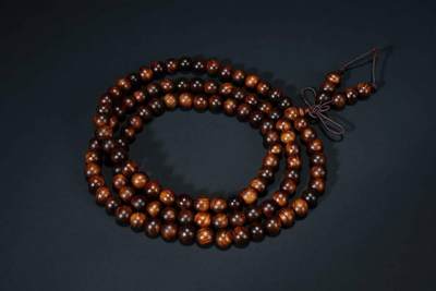 上海都达杂项专场七十三【全场包邮】 海南黄花梨虎皮纹0.8圆珠多圈手串 附鉴定证书86-260