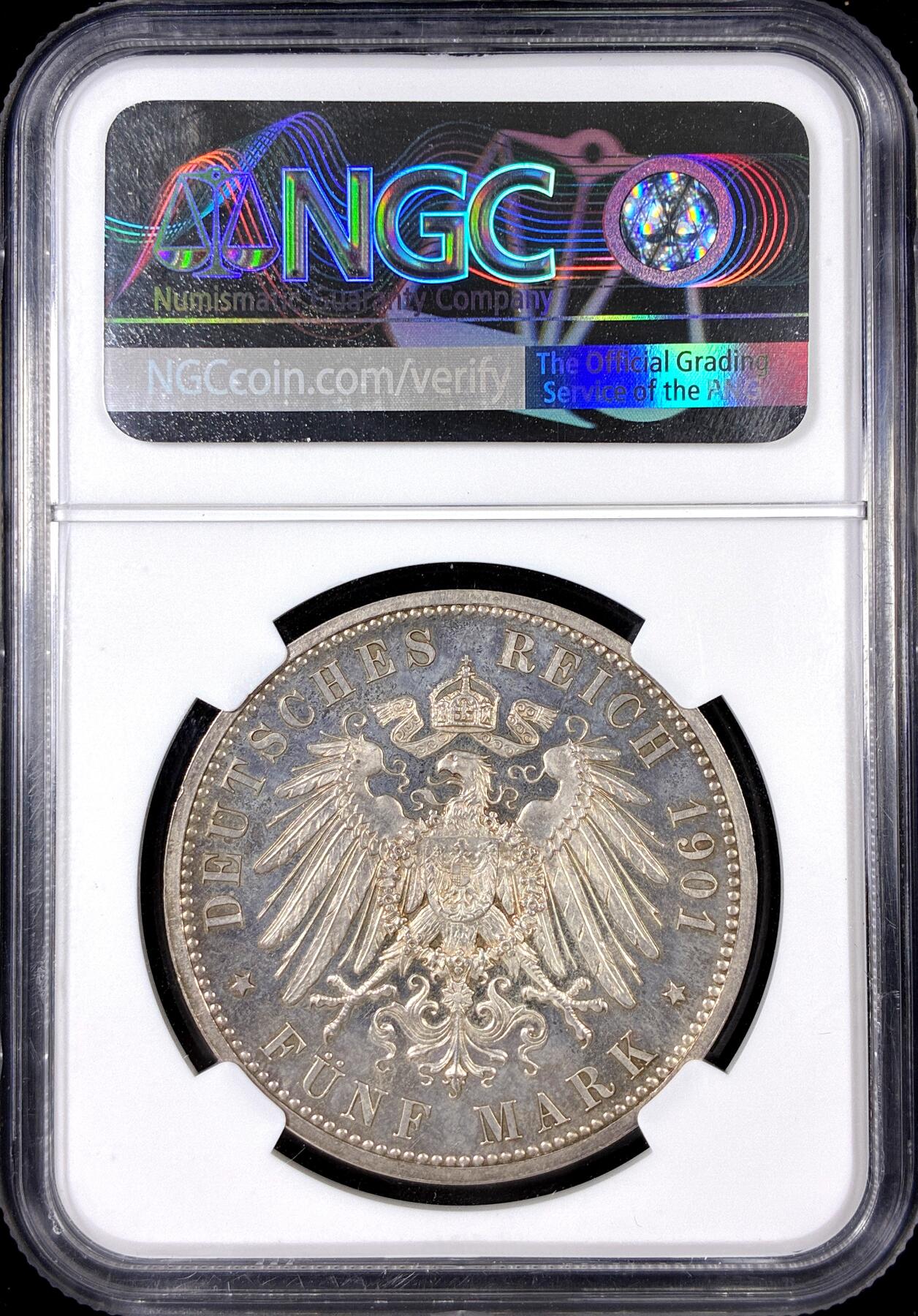【雨安】【直播拍卖】【第0126期-评级币章】2026-01-24 周六 19:30 [评级德国] Germany 德国 帝国 J.106 普鲁士 5马克 (1901) 建国 1901年 NGC-PF63 精制币
