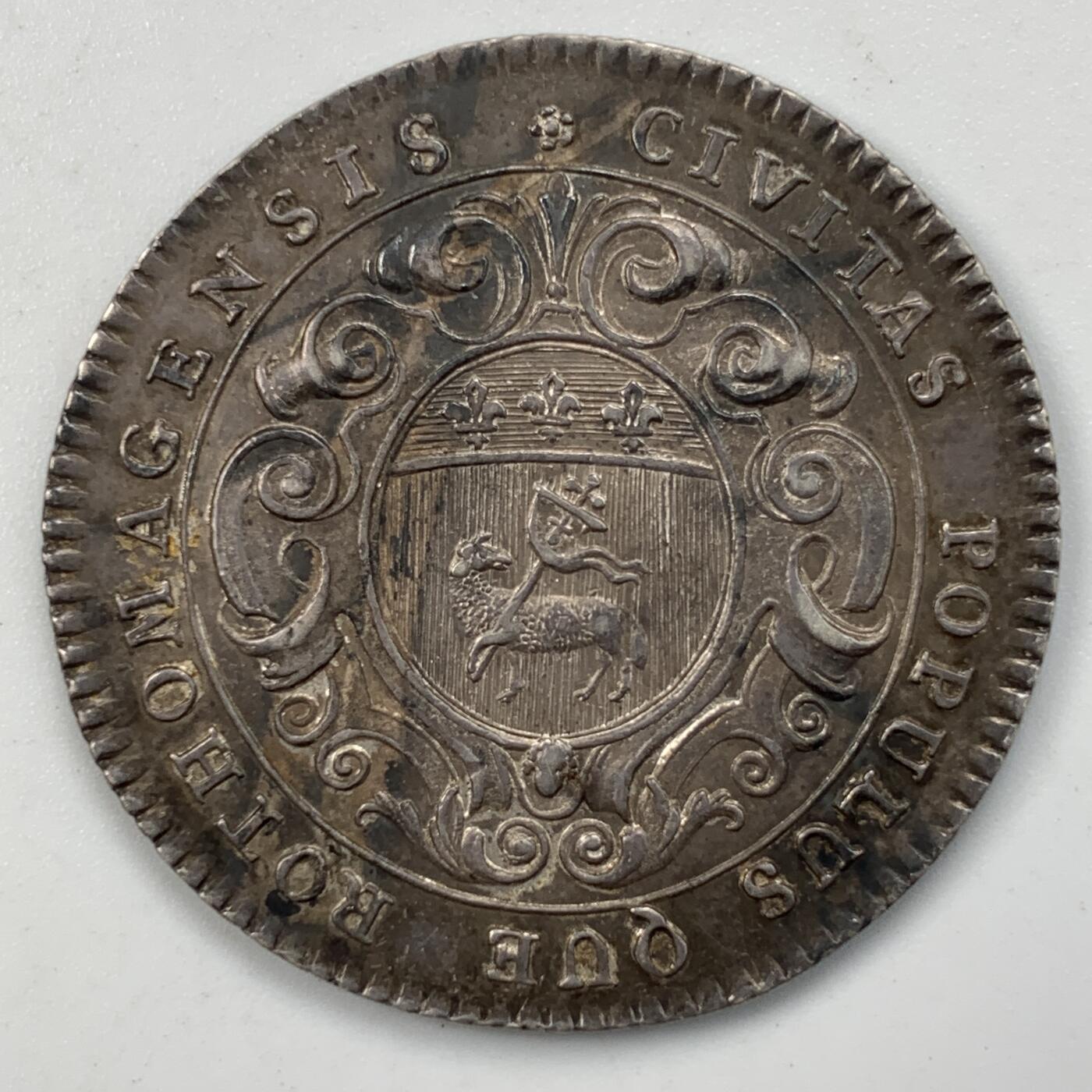 掌中浮雕-藏着的欧洲第050场 路易十五法国鲁昂市银质代币，30.5mm，8.1g