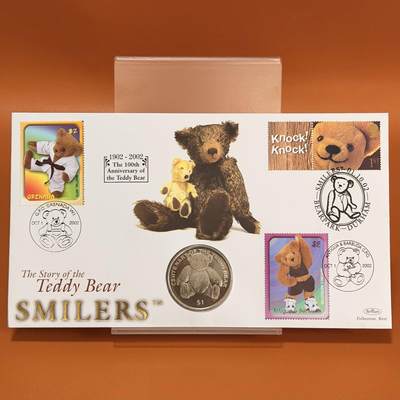 ＜星葵钱币社＞散币克朗场第68期·1月23日发货 - 〈邮币封〉维尔京群岛2002年泰迪熊诞生100周年1元克朗型纪念币