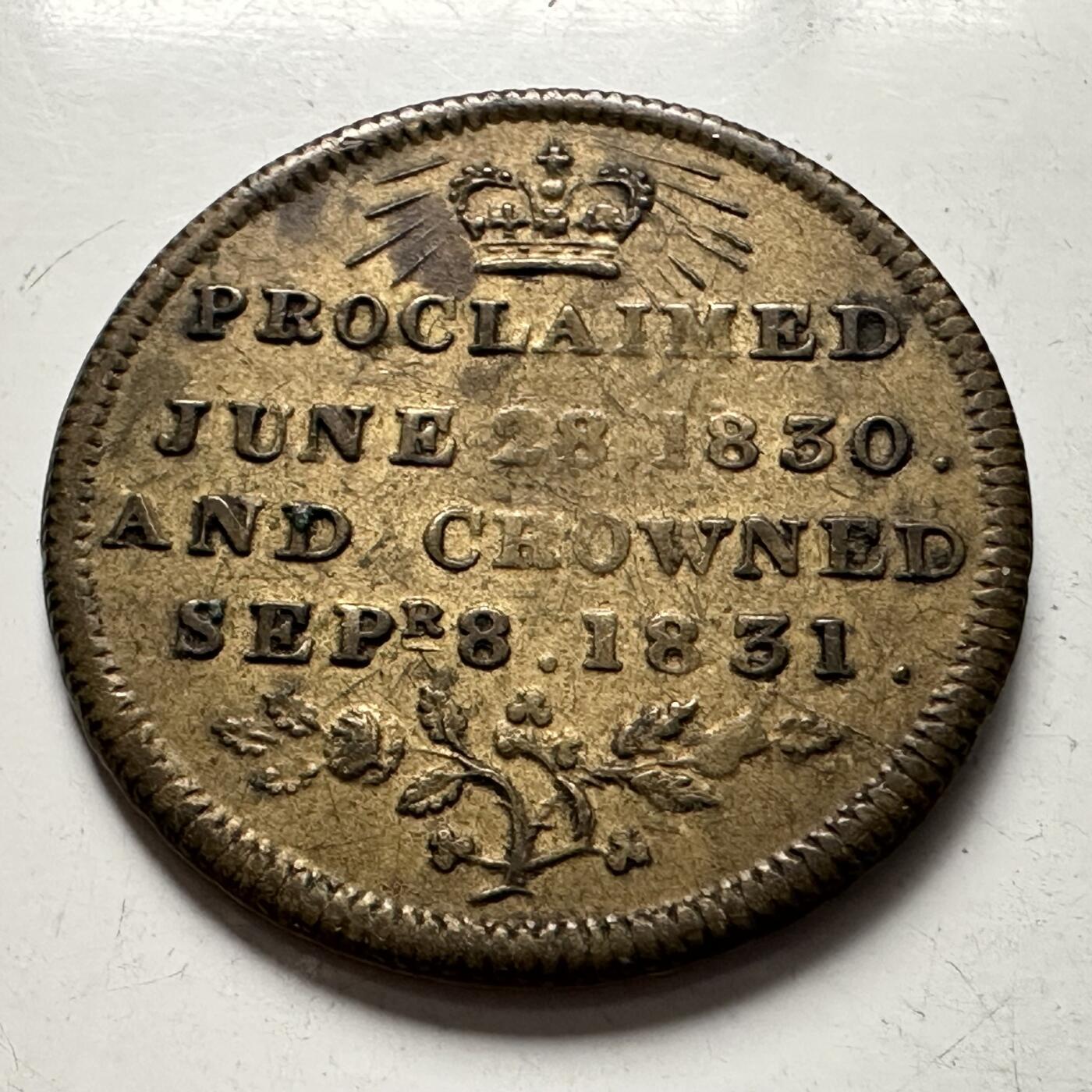 🌹外币初藏🌹🐯2026年第10场  每周二四六晚8️⃣点 接代拍 英国1831年威廉四世与阿德莱德女王加冕纪念代用币（Token）24.6毫米