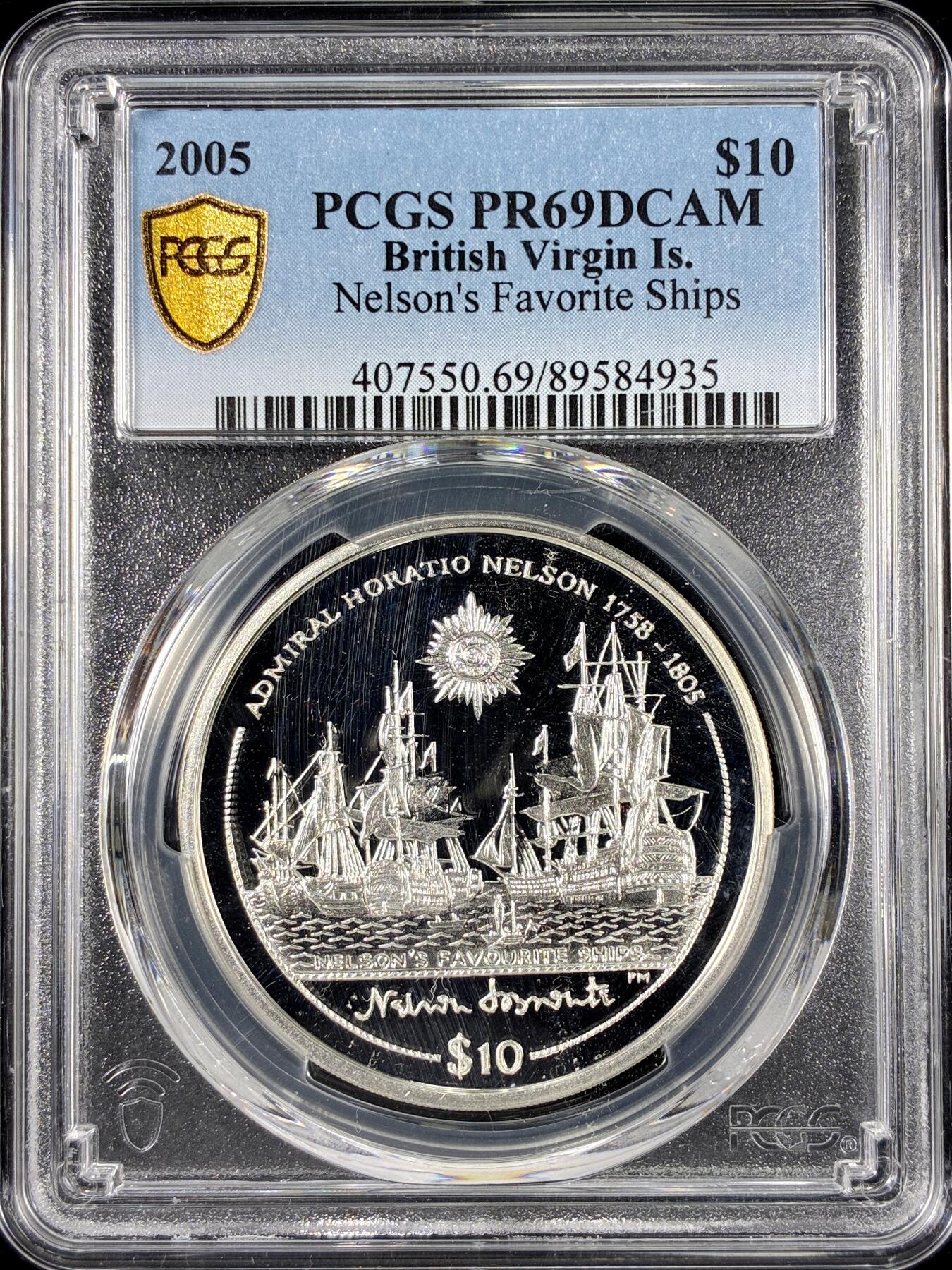 【雨安】【直播拍卖】【第0126期-评级币章】2026-01-24 周六 19:30 [评级现代] British Virgin Island 英属维尔京群岛 10元 2005年 海军纳尔逊忠爱的战舰 PCGS-PR69DCAM 精制币