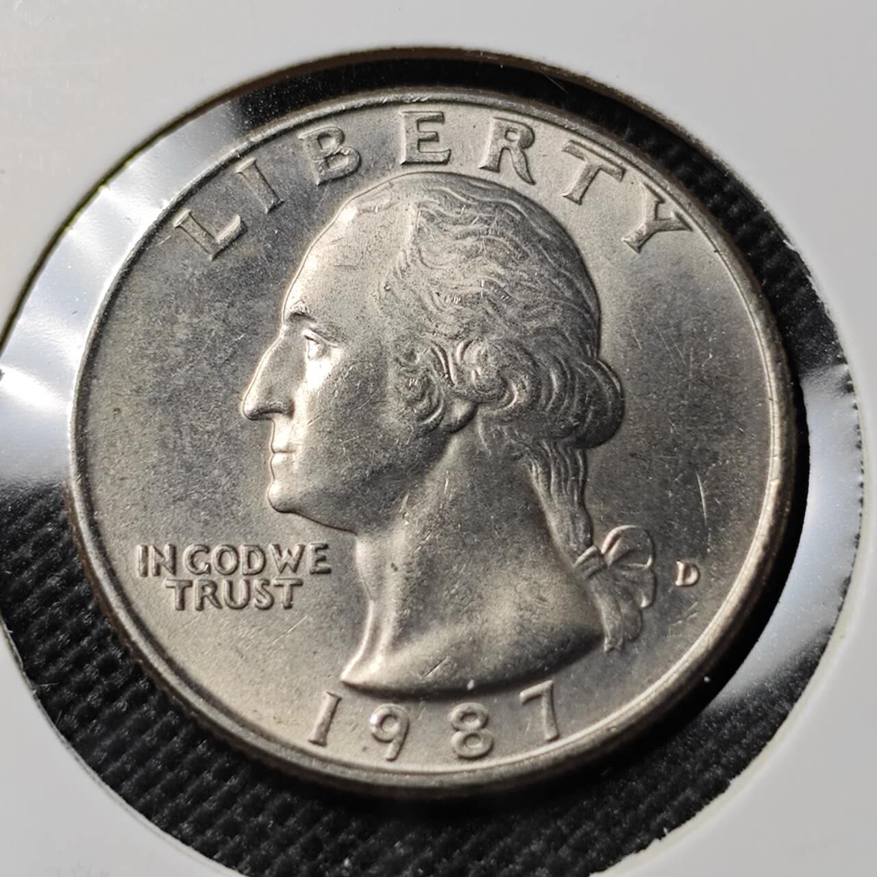 KK钱币收藏小铺  第388期  2月预留时间 周末发货  1987美国25分 好品