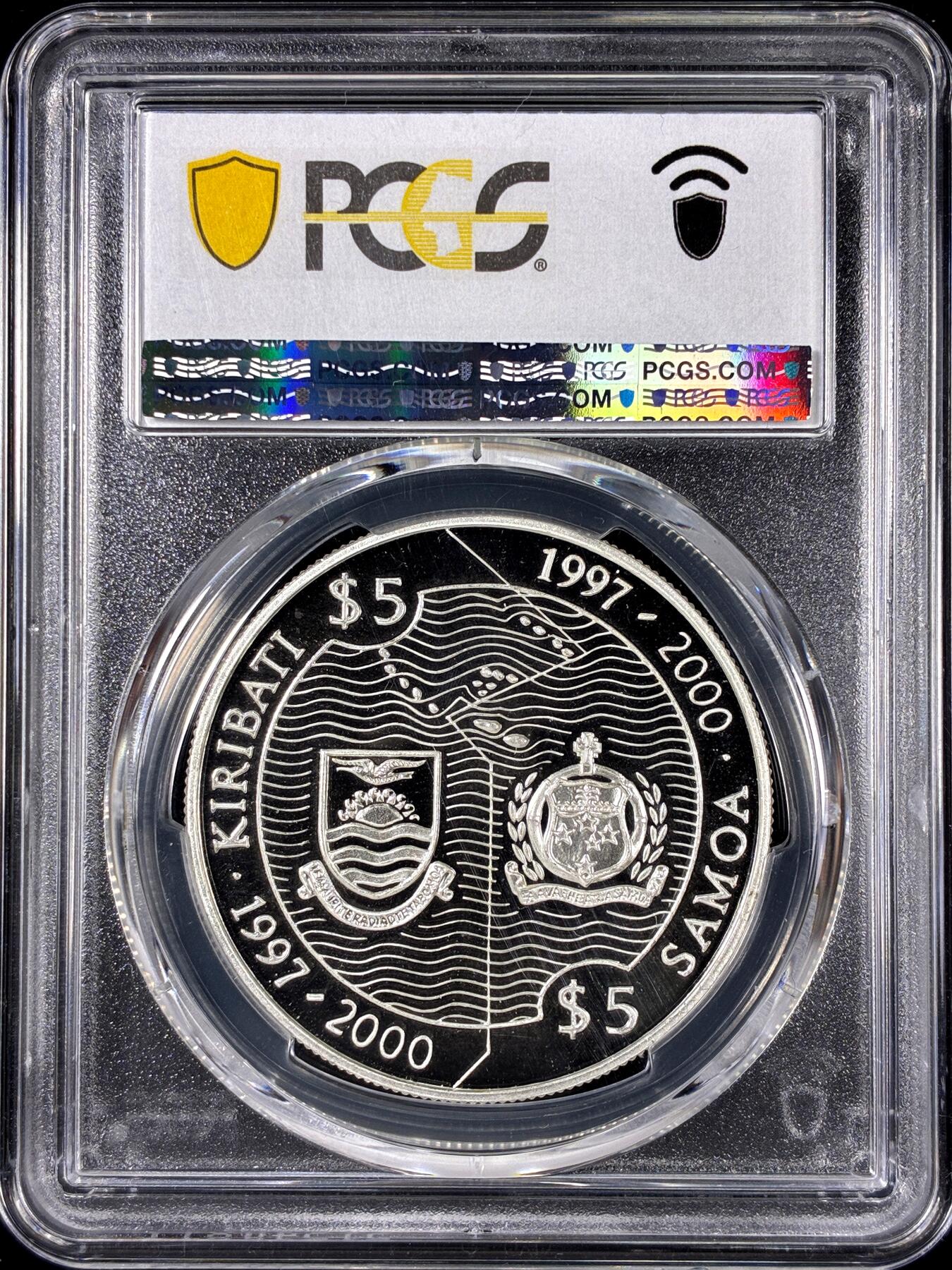 【雨安】【直播拍卖】【第0126期-评级币章】2026-01-24 周六 19:30 [评级现代] Kiribati 基里巴斯 萨摩亚 5元 1997年 [31.10克,  0.925银] PCGS-PR68DCAM 精制币