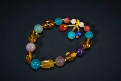 上海都达杂项专场五（全场包邮） - 天然琥珀、蜜蜡、南红、紫水晶、草莓晶、天河石、绿草莓、青金石等多宝手串87-294