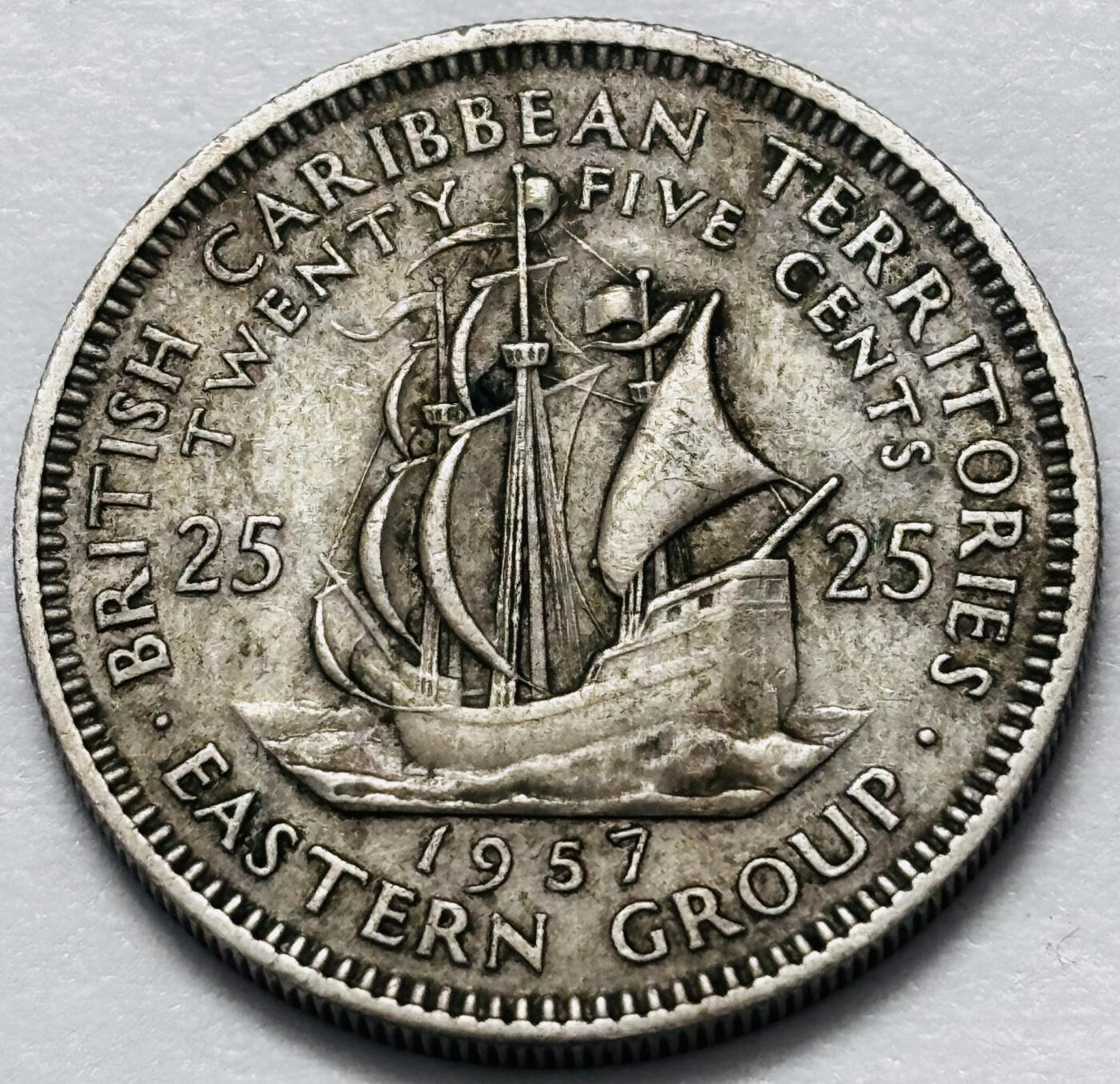 文馨钱币收藏 2026新年第四场（第 290 场）【长期接代拍品】 好品 1957 年英属东加勒比 25 分