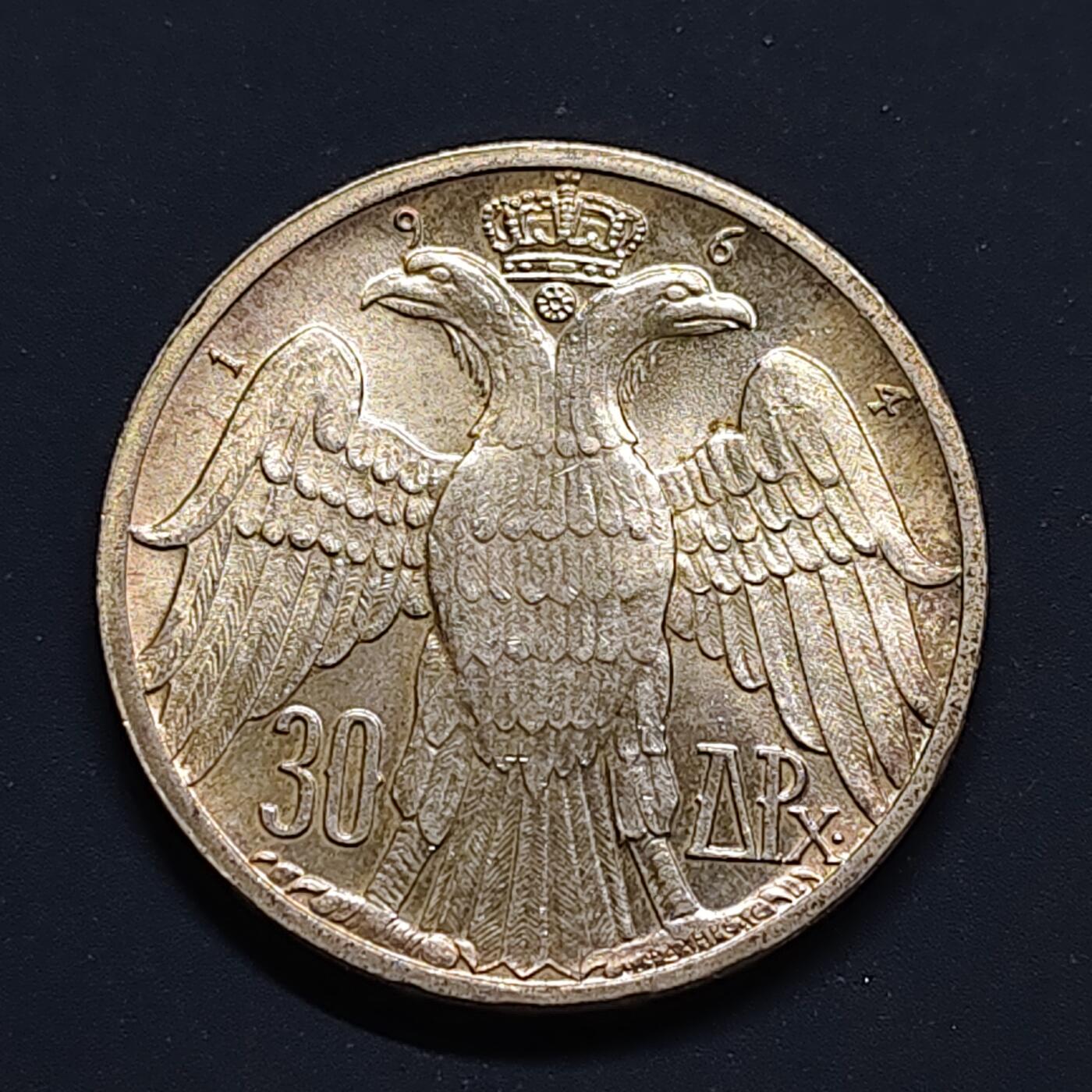 【全场包邮】纯粹捡漏拍497场-持续更新中 希腊王国1964年30德拉克马康斯坦丁二世国王大婚纪念银币【30.3毫米12克83.5%】-B