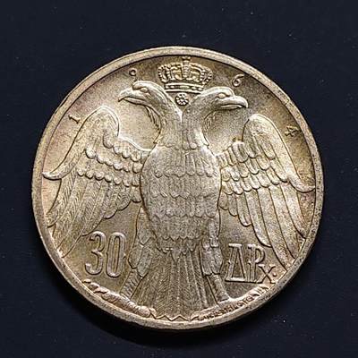 【全场包邮】纯粹捡漏拍497场-持续更新中 - 希腊王国1964年30德拉克马康斯坦丁二世国王大婚纪念银币【30.3毫米12克83.5%】-B