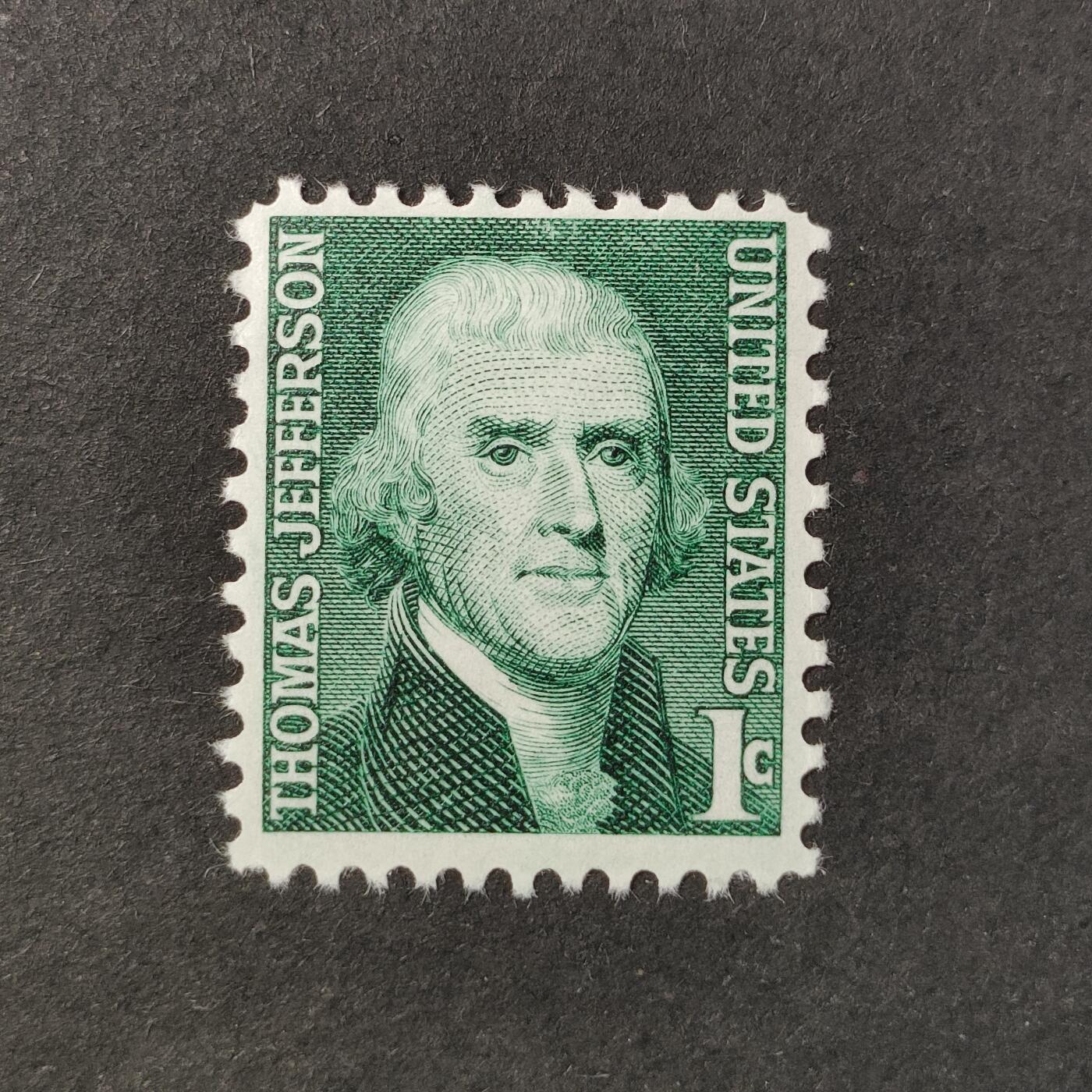 ↓君缘收藏719期☞钱币邮品↓无佣金、可寄存、满30元包邮  美国邮票，1968年美国第三任总统托马斯·杰斐逊邮票雕刻版1全