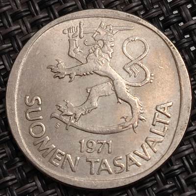 布加迪🐬～世界钱币(上海)🌾第 271 期 /  各国套币和散币 - 芬兰🇫🇮 1971年 1马克