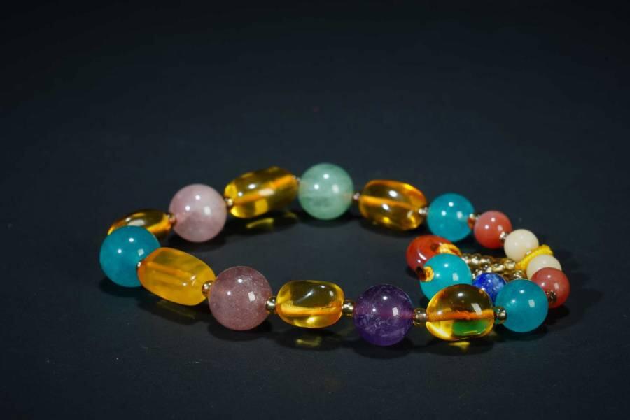 上海都达杂项专场五（全场包邮） 天然琥珀、蜜蜡、南红、紫水晶、草莓晶、天河石、绿草莓、青金石等多宝手串87-294