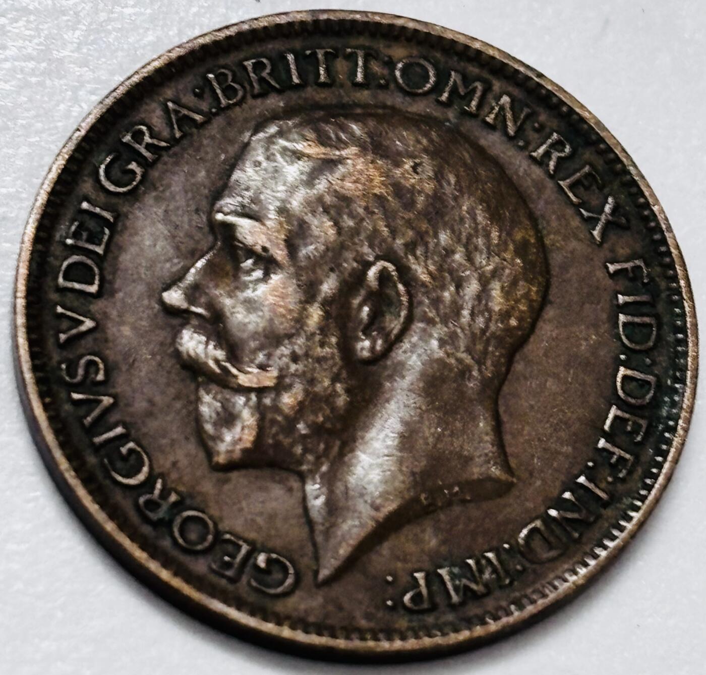 文馨钱币收藏 2026新年第四场（第 290 场）【长期接代拍品】 少见极美品 1919 年英国乔治五世法新铜币，第二版本