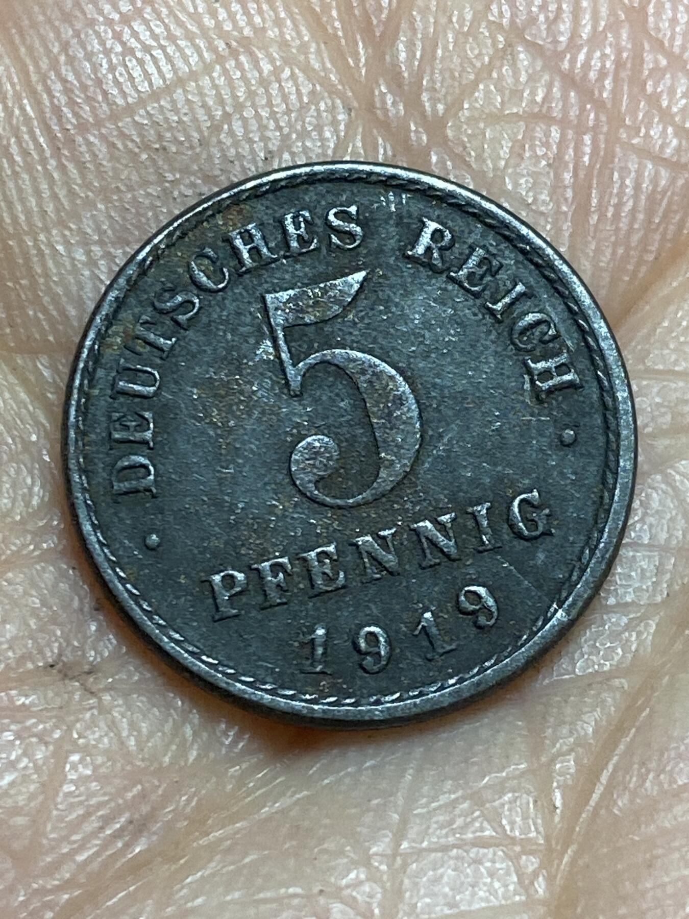 2026年第十三场(总第一百八十二场）外国好品散币场(免佣金) 德意志帝国1919年5芬尼铁币(德意志帝国到魏玛共和国过渡时期，J标汉堡造)
