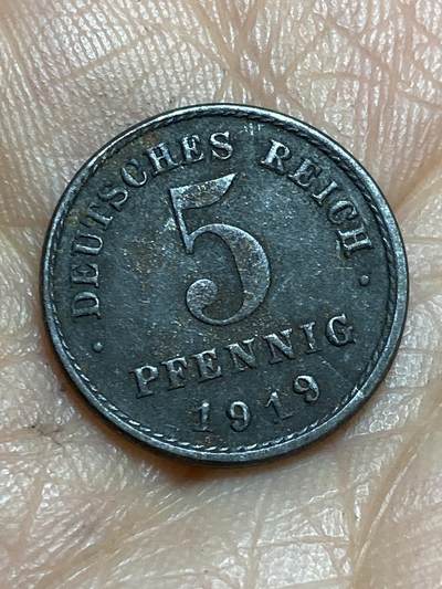 2026年第十三场(总第一百八十二场）外国好品散币场(免佣金) - 德意志帝国1919年5芬尼铁币(德意志帝国到魏玛共和国过渡时期，J标汉堡造)