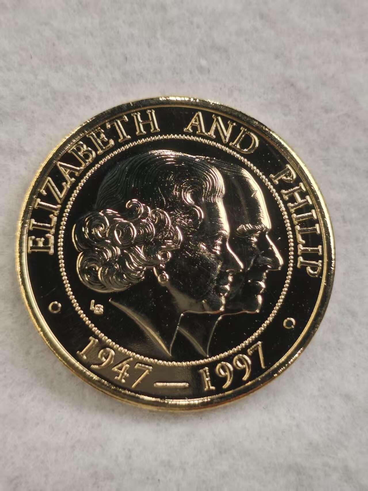 G&W世界散币，银币处理专场（第44场） 特克斯凯克斯1997年5克朗  伊丽莎白二世和菲利普结婚50周年 金婚 克朗型