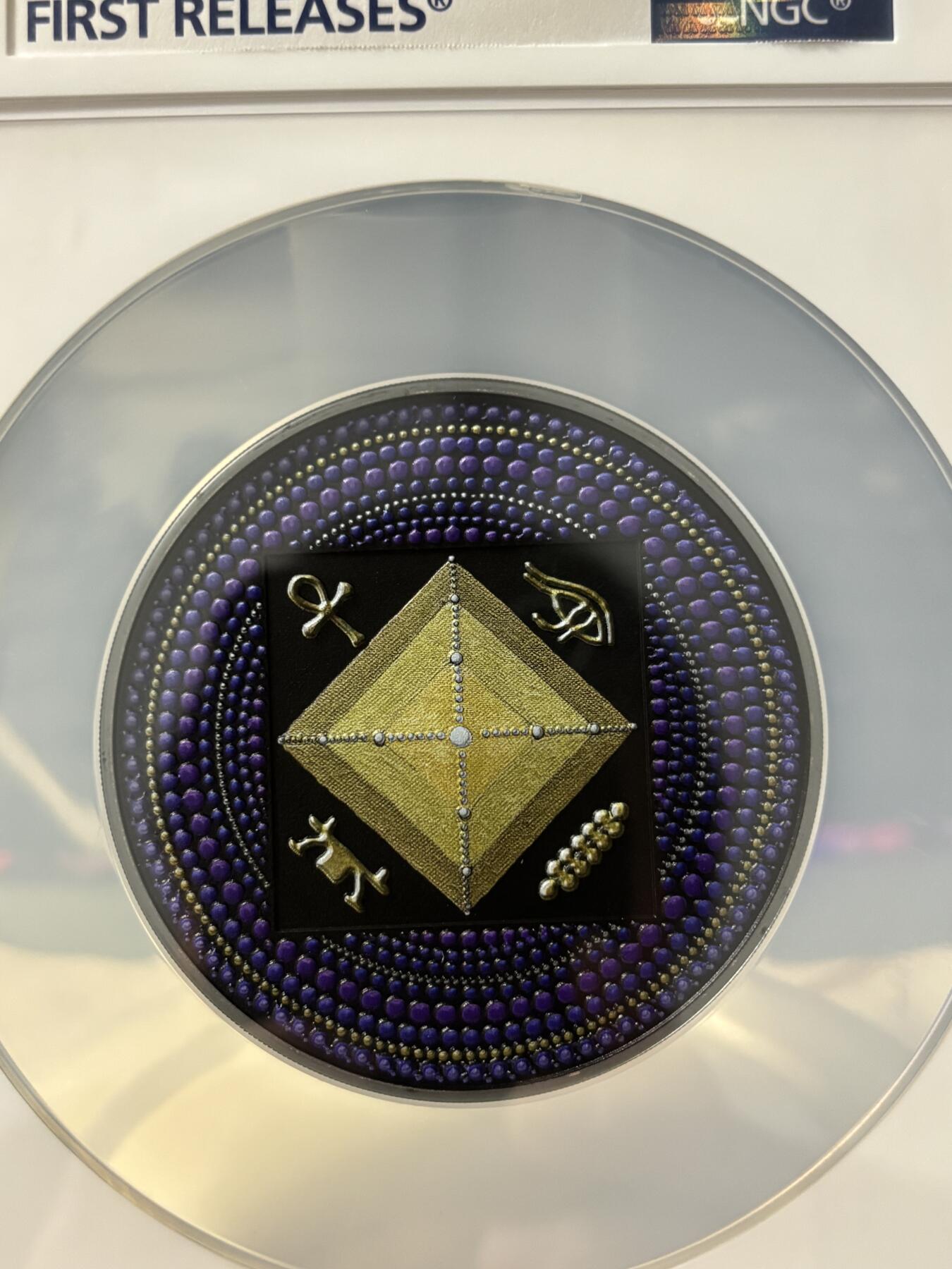 第189期拍卖 帕劳2022年点画埃及金字塔3盎司彩银币NGC-PF70首无盒无证书，999银，发行333枚