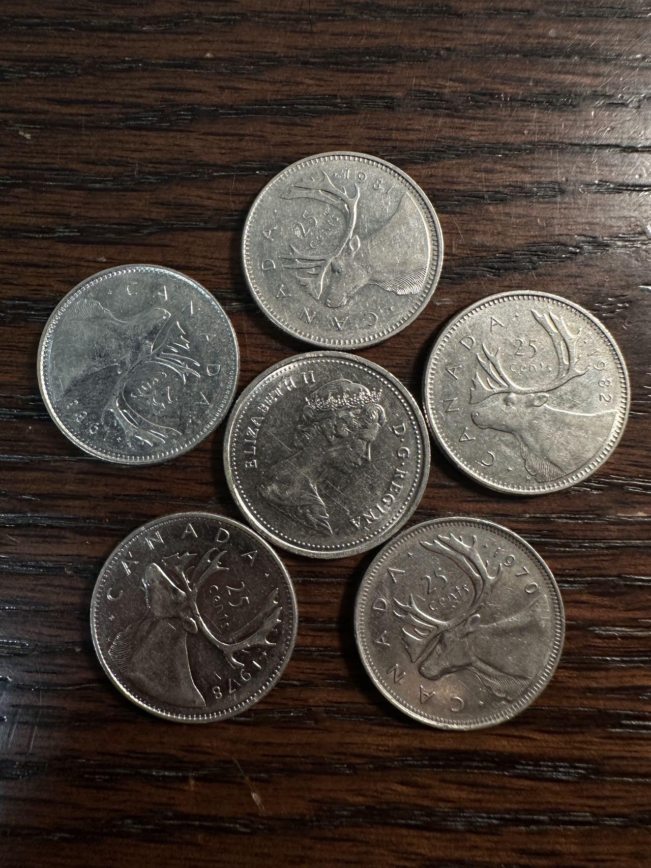 蒂克钱币- 第56场 外国散币免佣金限时拍 加拿大 25分硬币 6枚