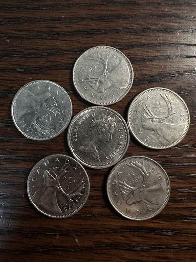 蒂克钱币- 第56场 外国散币免佣金限时拍 - 加拿大 25分硬币 6枚