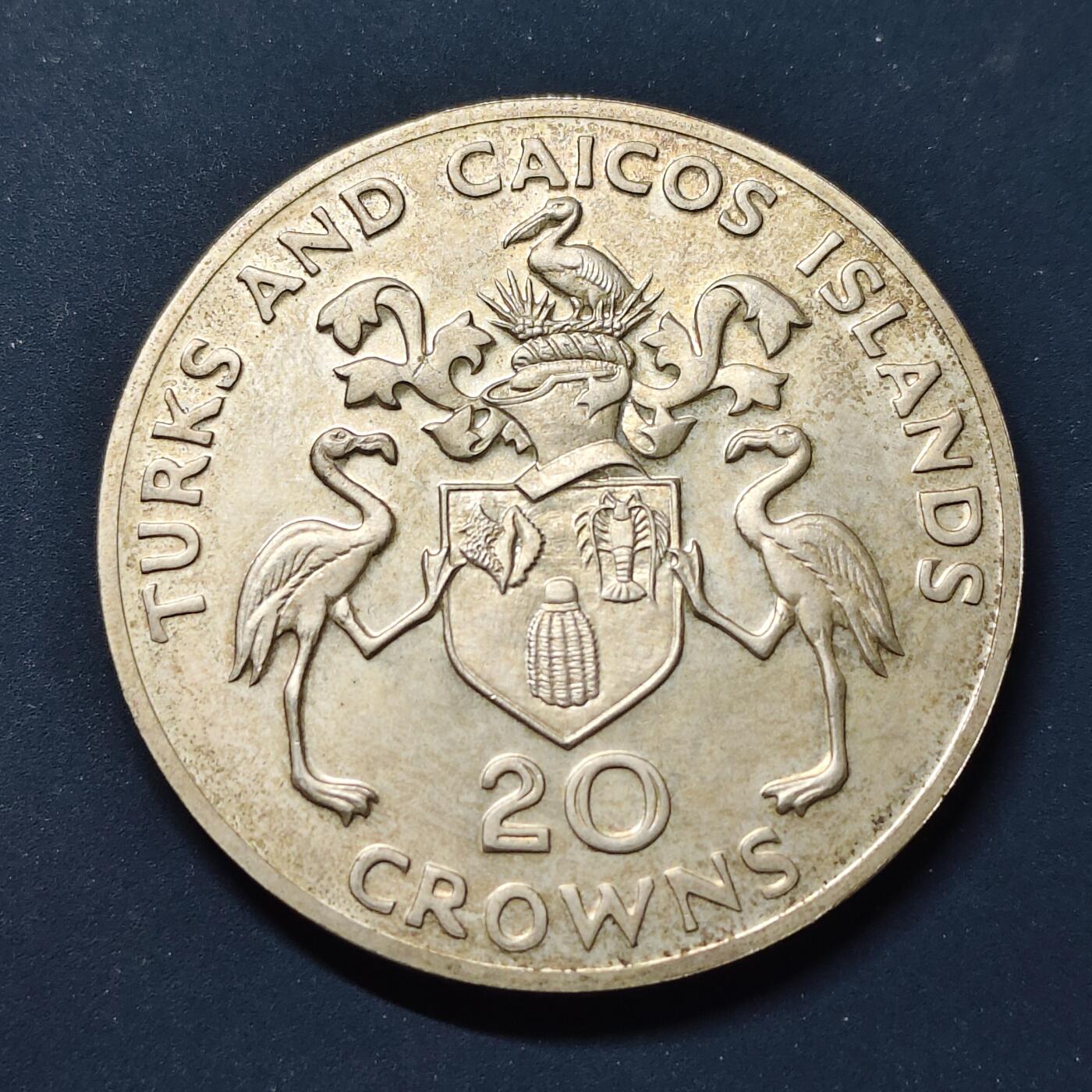 【全场包邮】纯粹捡漏拍497场-持续更新中 特克斯和凯克斯群岛1974年20克朗丘吉尔诞生100周年纪念银币【45毫米38.7克92.5%】